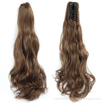 Factory Price High Quality 20 Inch Water Wave Curly Ponytail Hairpiece For Women Synthetic Claw-Clip Ponytail Hair Extensions